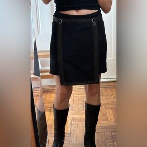 Paco Rabanne black wool skirt with leather buckles and trim
